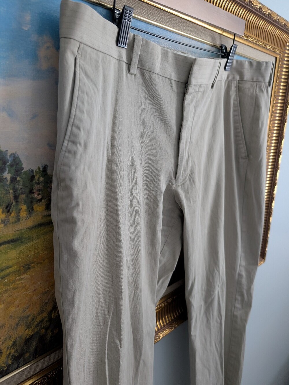 Express Producer Pinstripe Chinos in Light Khaki